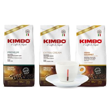 Kimbo koffiebonen Premium - Extra cream - Gran gourmet  (3x1kg) + GRATIS koffietas